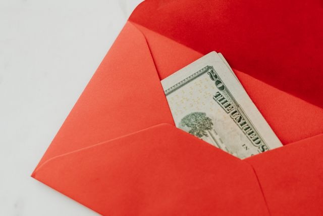 a red envelope with cash inside