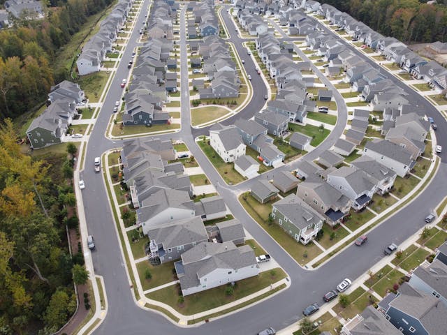 an aerial view of a neighborhood